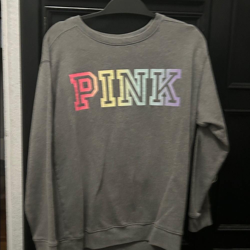 PINK Victoria's Secret Gray Sweatshirt with Multicolor Logo